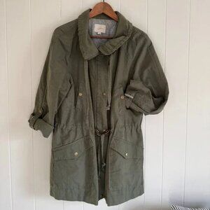 LOFT Utility Jacket Military Green Cotton Full Zip Cinched - L